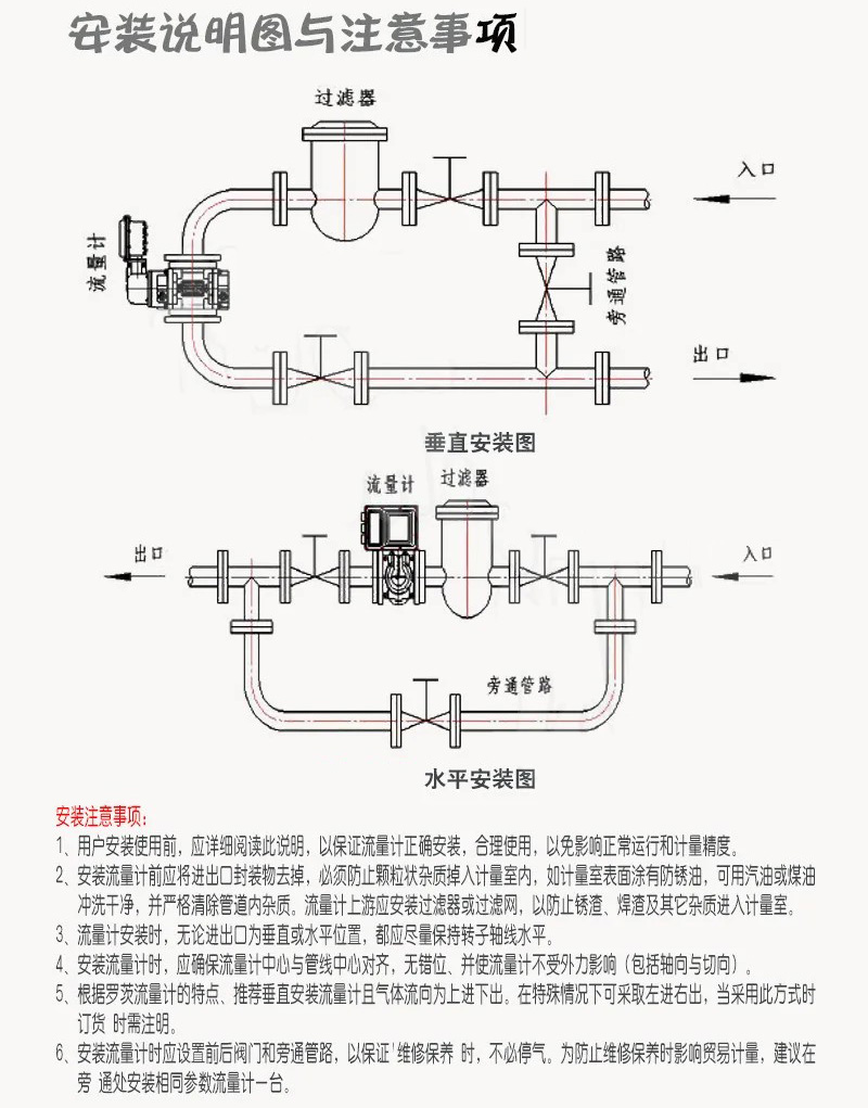 不銹鋼羅茨流量計(jì)安裝說(shuō)明圖