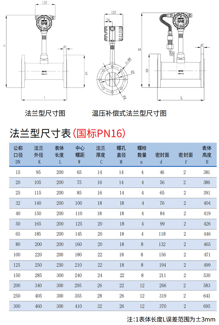 二氧化碳流量計法蘭式尺寸圖